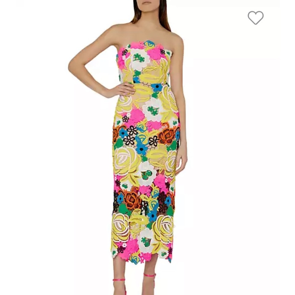 MILLY Multi Color Lace Sheath Midi Dress